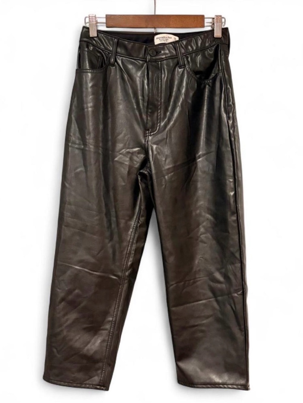 Abercrombie & Fitch Ankle Straight Ultra High Rise Black Leather Pant | 29/8